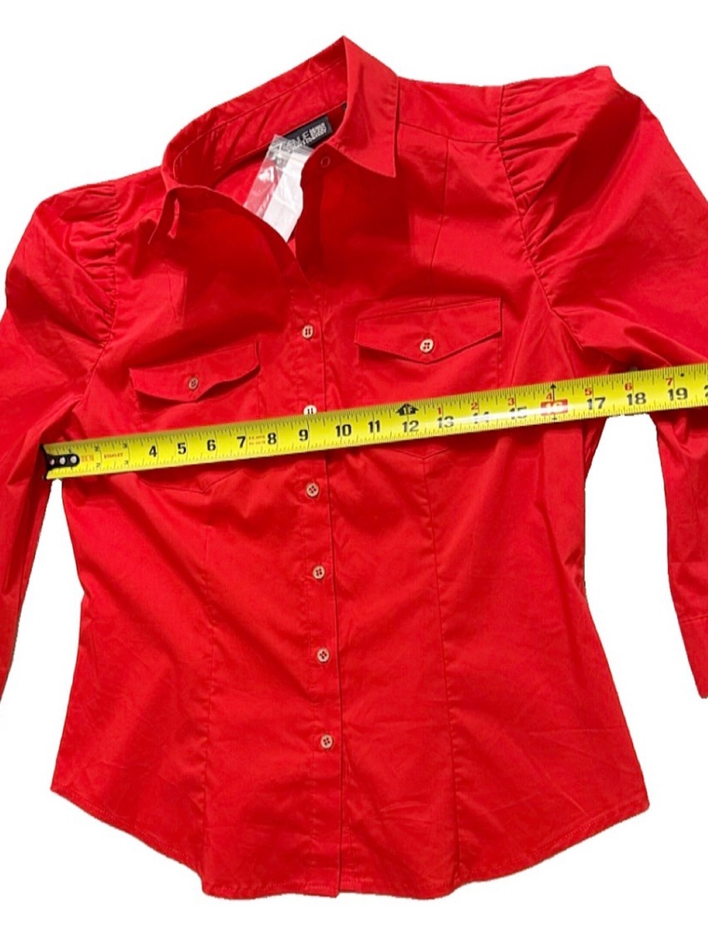 7th Avenue Design Studio Red Puff Sleeve Button Front Blouse Small NWT - Picture 5 of 9